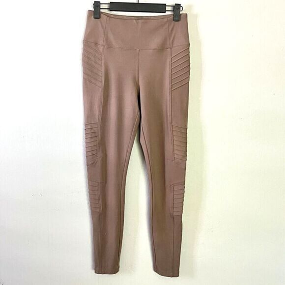 Athleta Delancey Moto‎ Tight Womens Leggings Size S Taupe Zip Ankle/Pockets Work - Picture 2 of 15